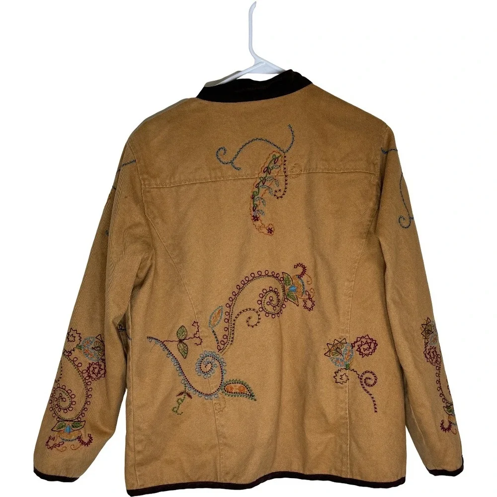 Denim & Co Womens Tan Corduroy Embroidered Floral‎ Paisley Jacket Medium A69383